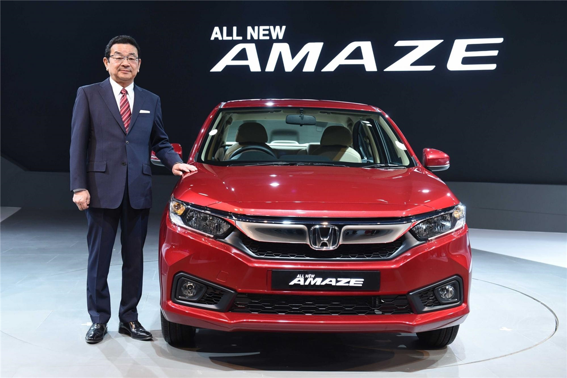 Takahiro Hachigo, President & Representative Director, Honda Motor Co., Ltd at the global unveiling of next generation Honda Amaze at Auto Expo 2018. 