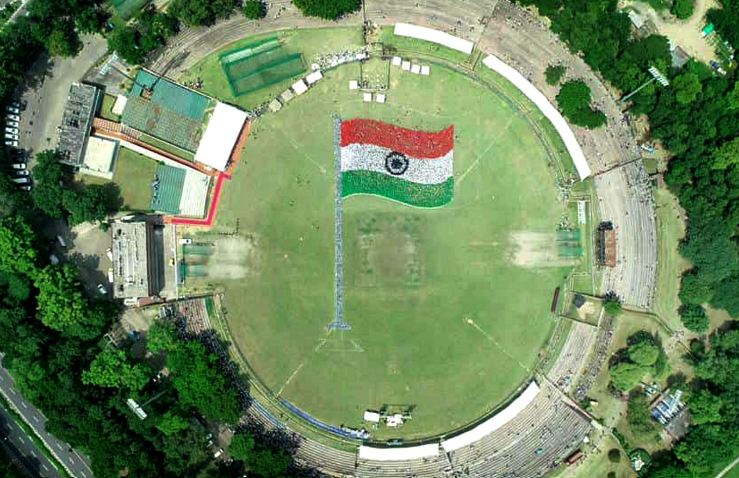  Students form a human chain to resemble a hoisted Indian National Flag 