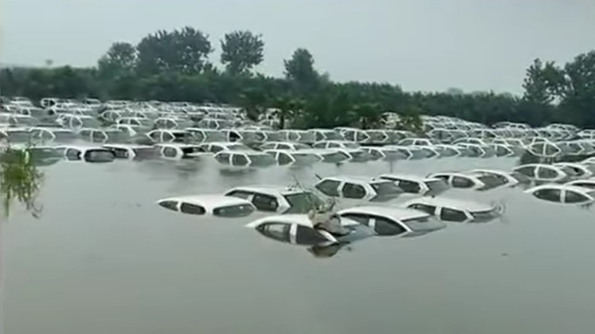 Watch: Nearly 300 cars submerged in Greater Noida's EcoTech 3 parking lot after water from Hindon river overflowed